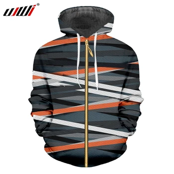 

UJWI Black And White Cross Stripes Men's Zip Hoodies 3D Printed Zipper Coat Man Spandex The New Listing 6XL
