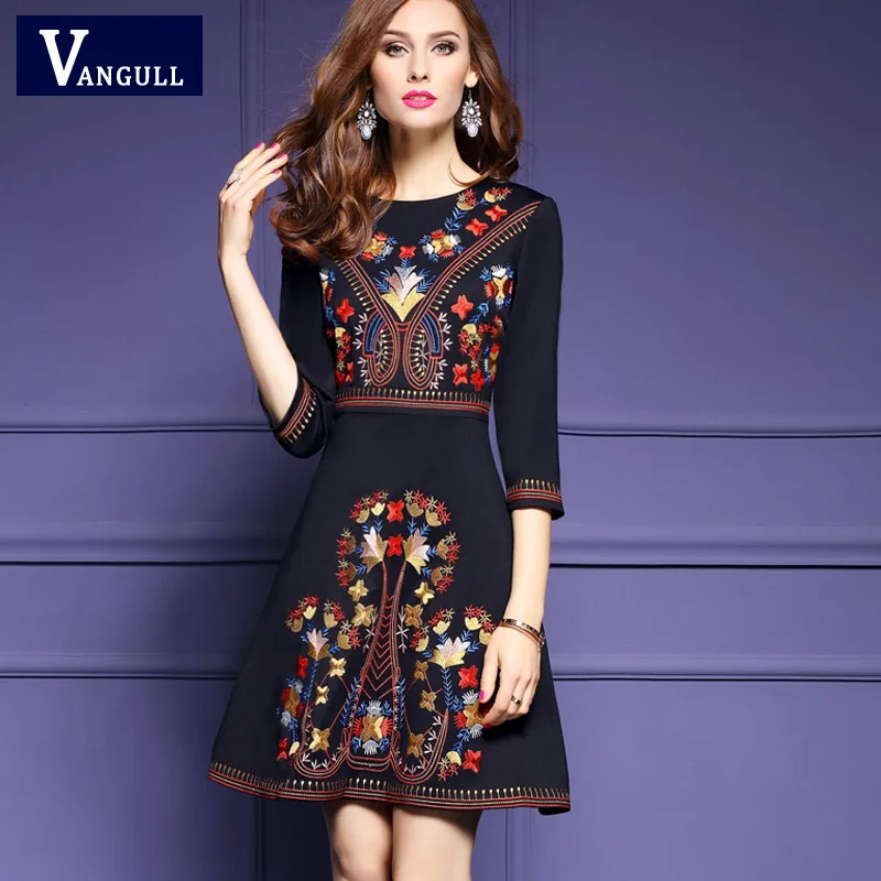 Vangull A Line Boho платья брендовые высокого качества винтажные женские 2018 новые черные