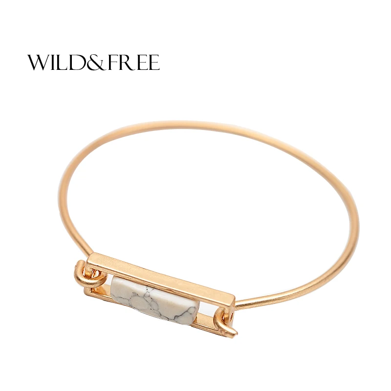 

Wild&Free Geometric Cuff Bangles With Stone Vintage Alloy Gold&Silver Europe Simple Design Infinity Bracelet&Bangle Jewelry Gift