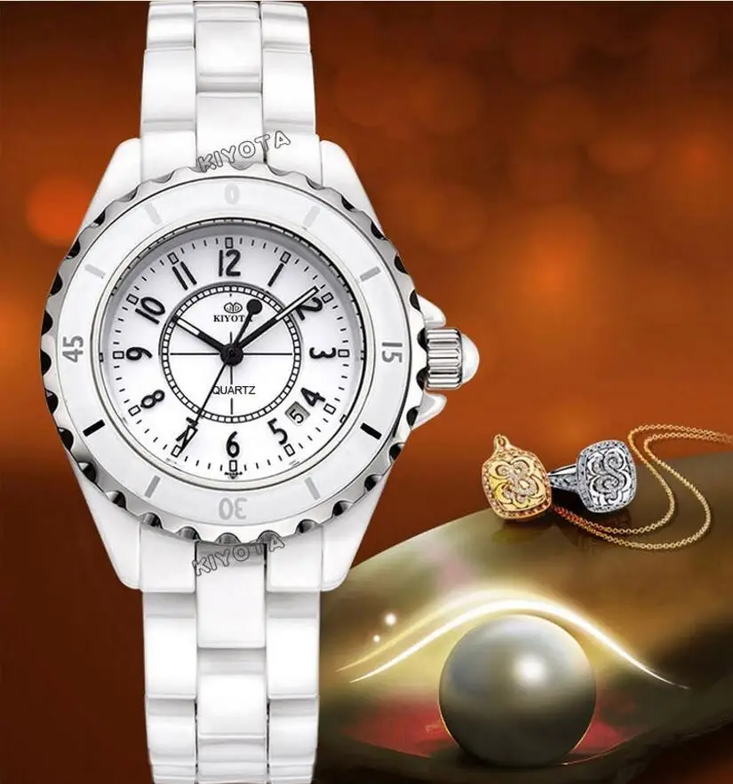 Luxury White Ceramic Watch Women Waterproof Classic Wristwatch Top