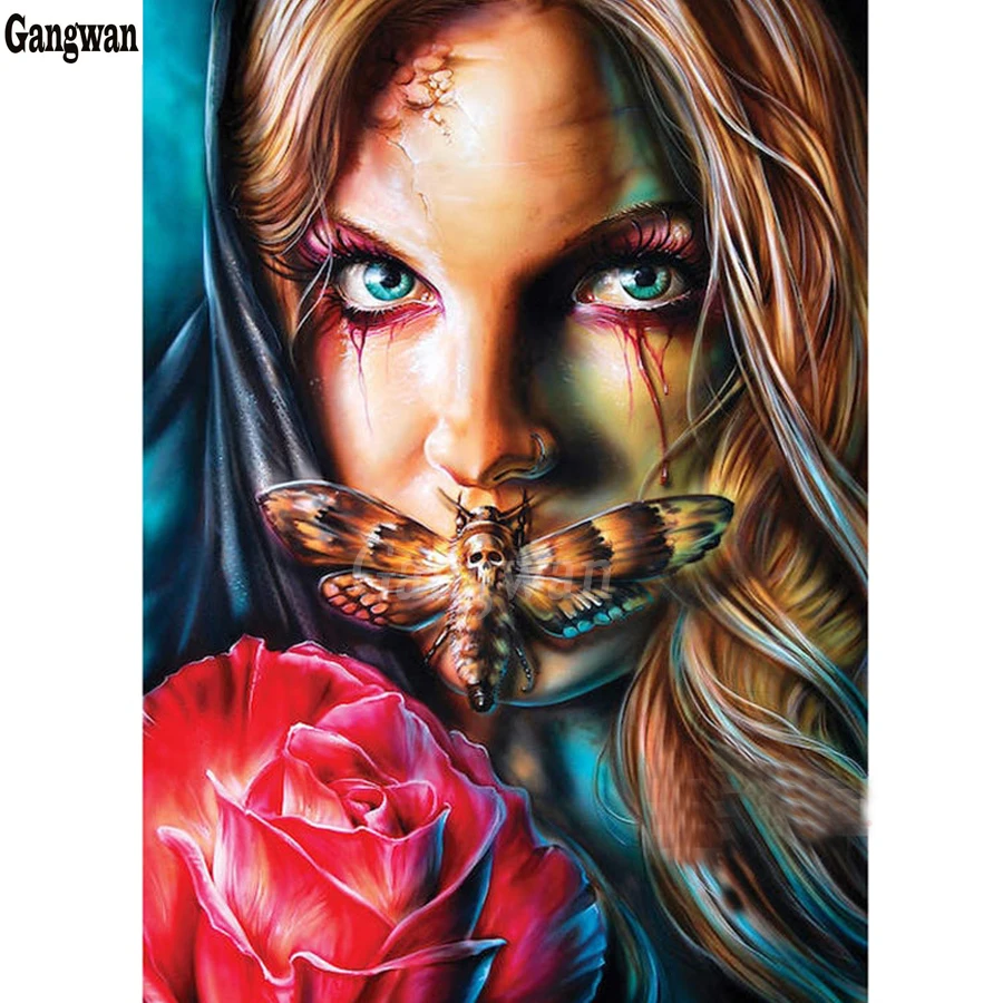 

Horror girl Diy 5D Full Square/Round Diamond Painting skull butterfly Diamond Embroidery beaded Cross Stitch Mosaic Hobby Needle