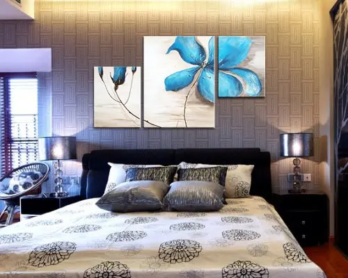 Modern Abstract Art Cherish Art Free Shipping Hand Painted Oil Painting Blue Flowers 3 Panels Wall Art For HomeDecoration