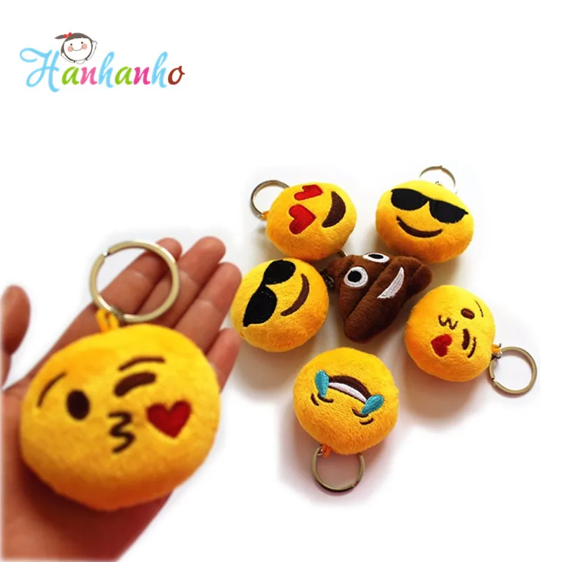 

New Kawaii Phone Emoji Keychain Emoticon Key Ring Yellow Cushion Stuffed Plush Soft Toy Small Pendant