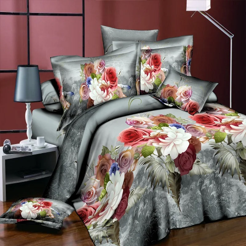 Домашний текстиль постельное белье 3D цветы розы Сирень пасторальный стиль 4 шт. пододеяльник наборы мягкий полиэстер постельное белье плоский простыня - Цвет: 15