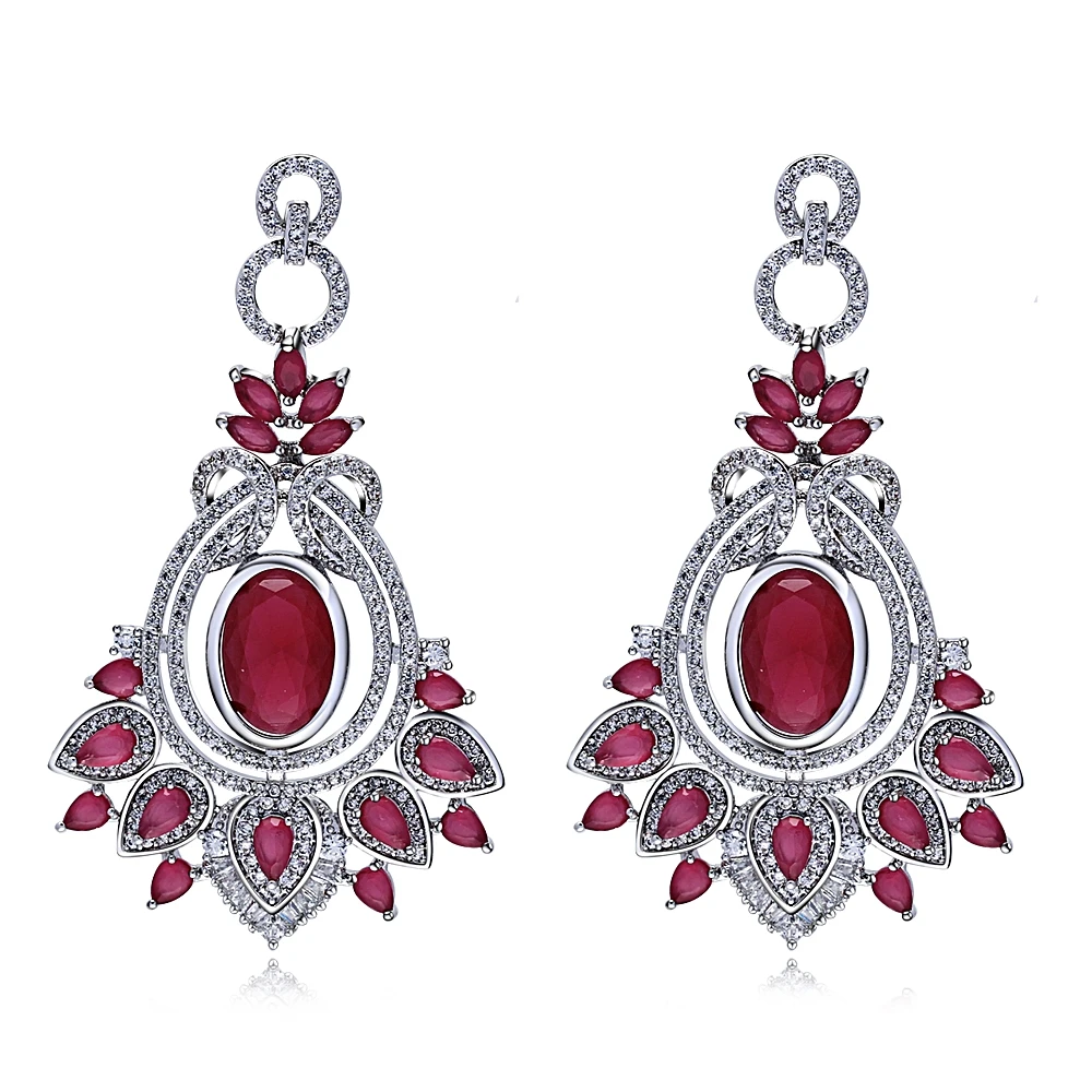 

Bohemia Fashion Big Water Drop Earings Women Jewelry Wedding Party Accessories Female Gift Fushcia Zirconia Long Drop Earrings