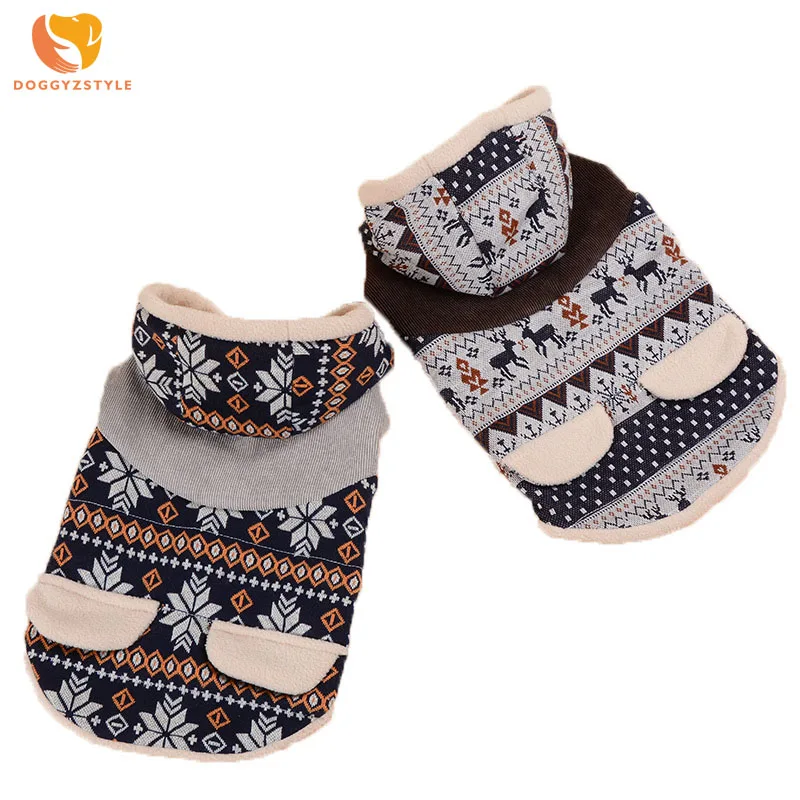 

Casual Coral Velvet Dog Sweater Deer Snowflakes Pattern Pet Coat Clothes For Small Dogs Teddy Chihuahua DOGGYZSTYLE