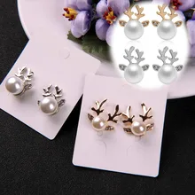 Элегантные рождественские серьги с оленями для женщин и девочек, подарок с искусственным жемчугом, серьги-гвоздики в виде оленя, модное ювелирное изделие, подарок на праздник