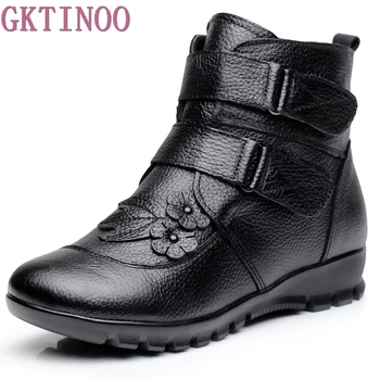 

Winter Shoes Women Flats Ankle Boots Woman Fashion Genuine Leather Wedges Boots Mother Casual Non-slip Warm Snow Boots Size35-43