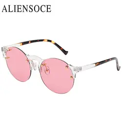 ALIENSOCE ретро женские круглые солнцезащитные очки прозрачные розовые линзы женские круглые сплав солнцезащитные очки высокого качества 2019