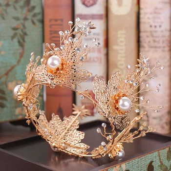 

Copper Baroque Leaf Elegant Gold Tiaras and Crowns Girl princess Hair Accessories Tiara For Bridal Crown Brides Hair Ornaments