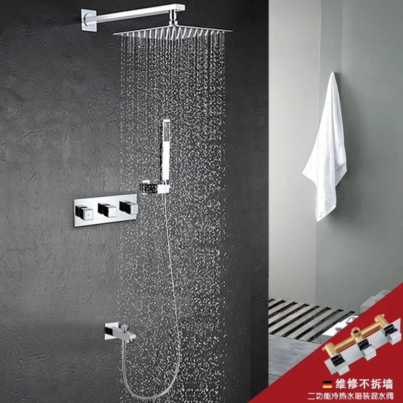 Tenfe copper concealed shower copper wall type ultra thin 10 inch