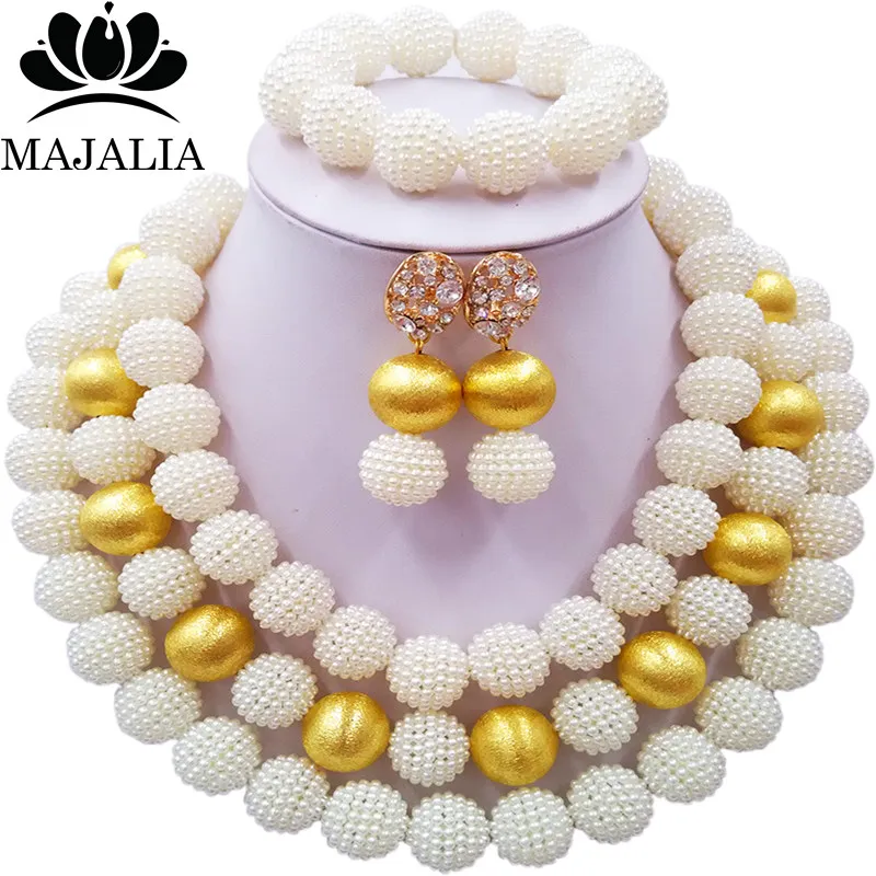 Nigerian Wedding African Beads Jewelry Set Simulated Pearl Necklace New Picture (18)