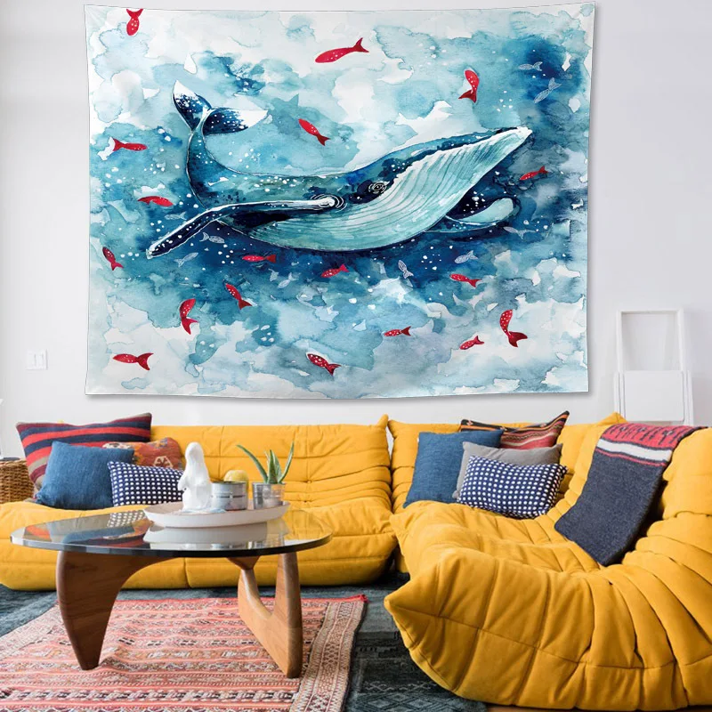 

New Creative Whale Print Wall Tapestry Girls Room Art Hanging Tapestry Bedroom Carpet Soft Multifunction Polyester Tapestry