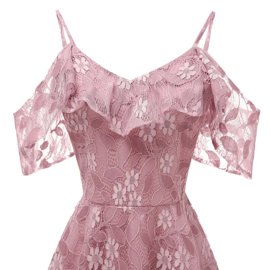 Gladiolus Spaghetti Strap Summer Dress Women Sleeveless V Neck Lace Hollow Sexy Vintage Party Dress 2019 Evening Ladies Dresses (21)