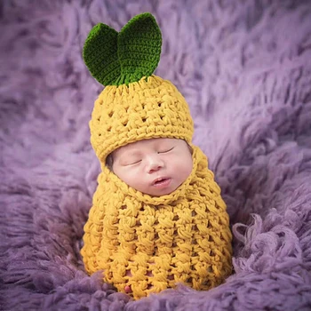 

Adorable Pineapple Baby Handmade Crochet Knitted Photo Shoot Outfits Sleeping Bags Hat Set