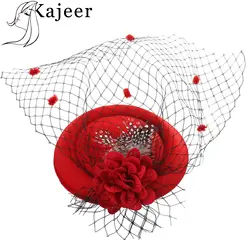 Kajeer/Новинка 2019 года; модная женская сетчатая шапка-чародей; повязка на голову для свадебной девочки; сетчатые ленточки для шляп и перьев;