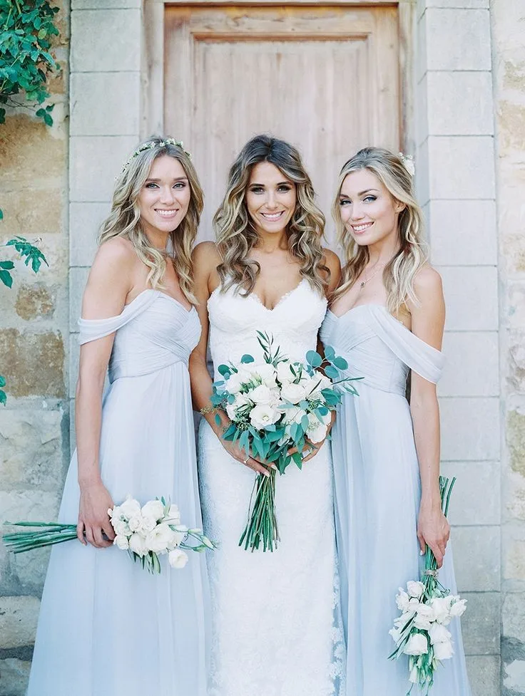 Beautiful Country Bridesmaid Dresses Off Shoulder Floor Long Beautiful Country Bridesmaid Dresses Off Shoulder Floor Long Pleats Chiffon Wedding Guest Light Blue Bridesmaids Dress In From