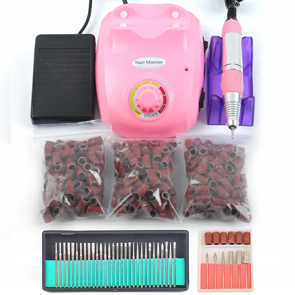 

Nail Art Bits Machine Manicure Kit Pink Electric Nail Drill / Nail Tools +30pcs Nail Drill Bit+150pcs Sanding Bands