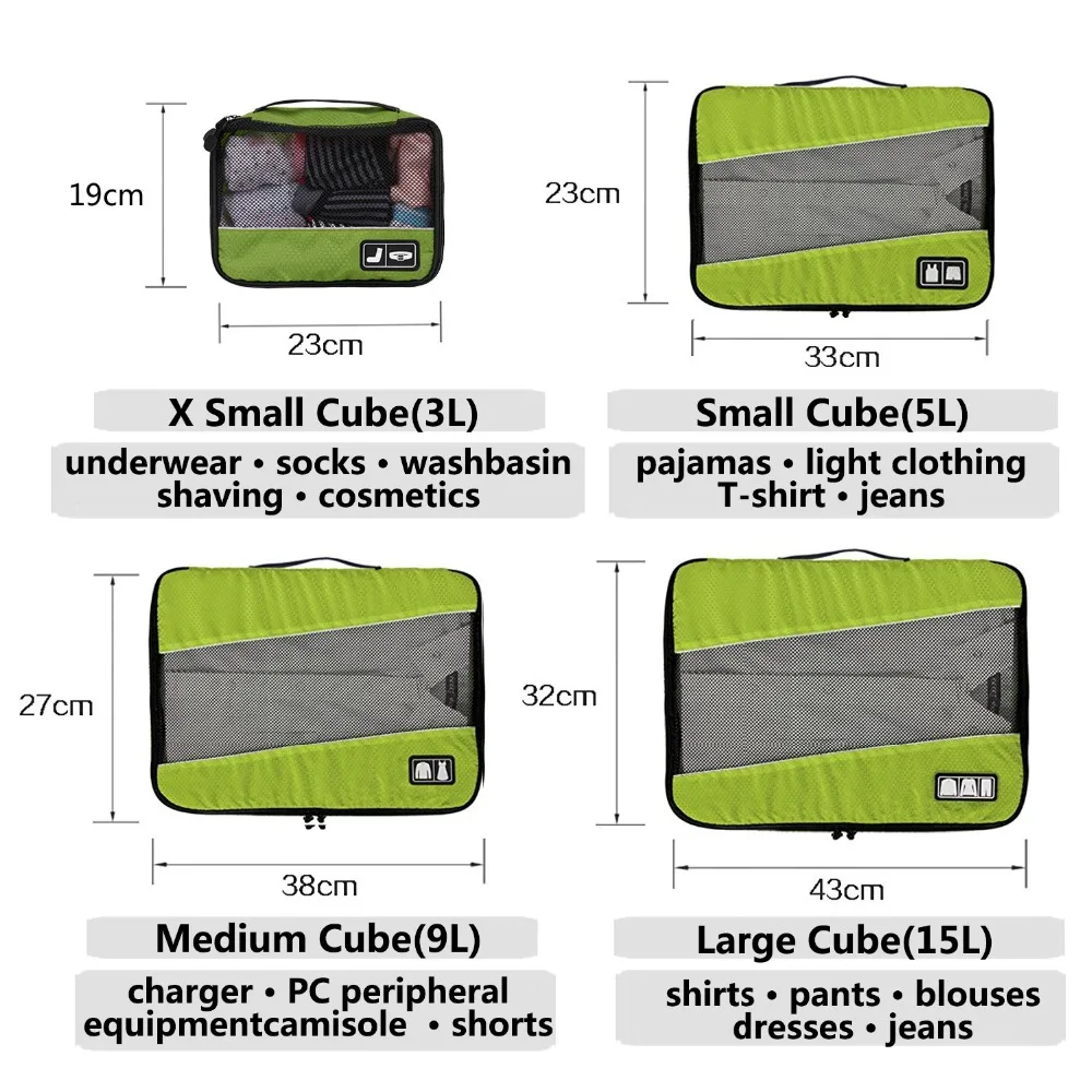 BAGSMART дышащий 4 набора упаковка Verpakking кубики Reizen Органайзер багажа куб Набор подходит 2" переноска на чемодан дорожная сумка