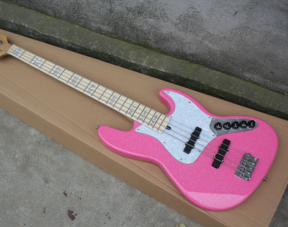 Factory 4 Strings Pink Electric Bass Guitar with Active Circuit,Maple