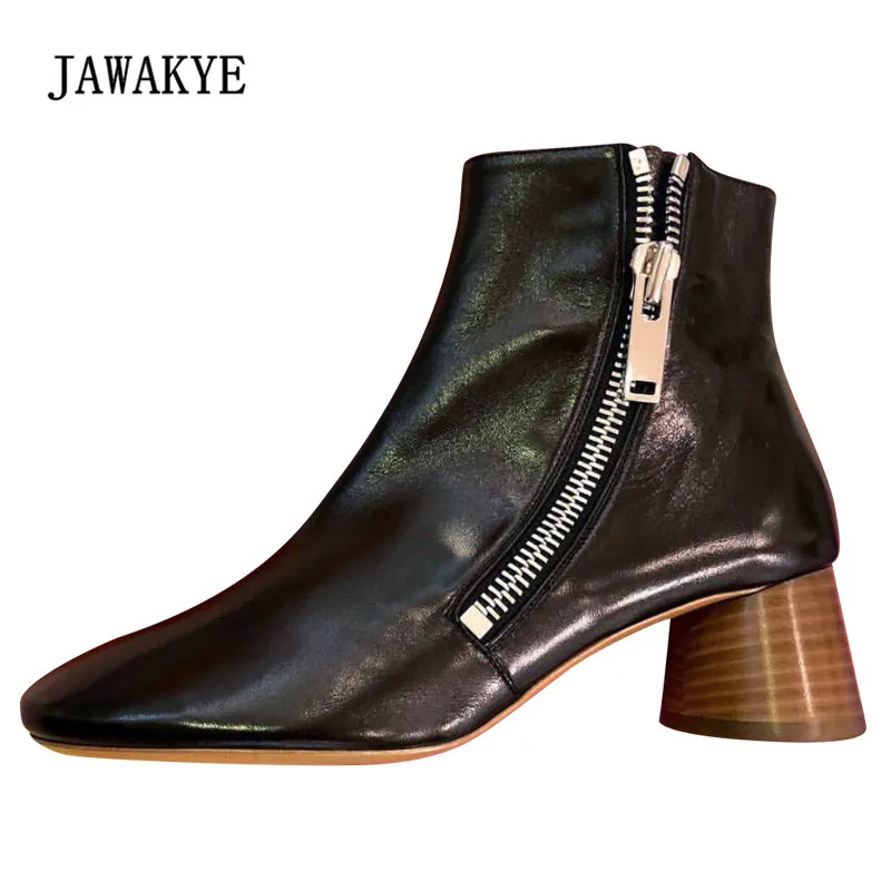 

2018 Chic Ankle Boots Woman Round Toe Side Zipper Decor Chunky 5CM Heel Boots Women Fashion Martin Boots
