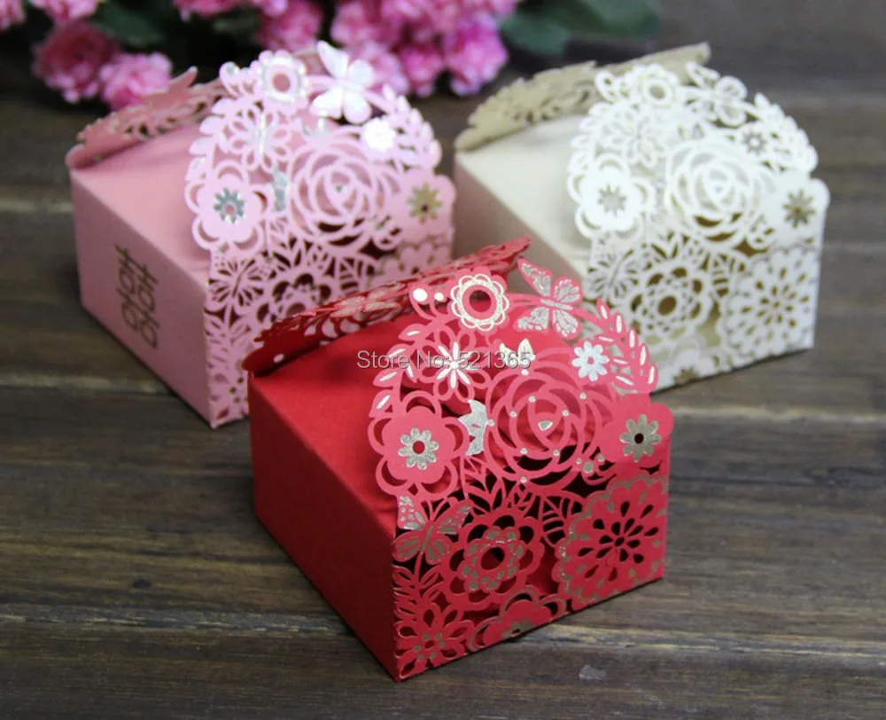 Wholesale 2000pcs/lot laser cut flower candy box wedding party