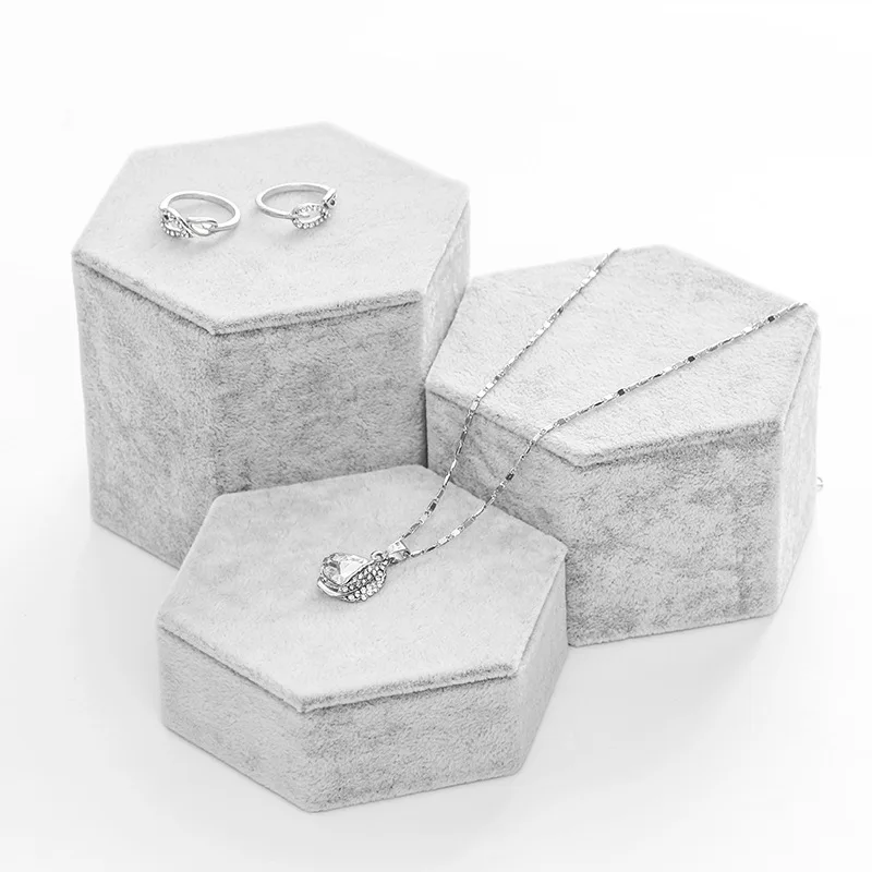 Velvet Wedding Ring Display Stand Hexagon Bracelet Jewelry Organizer Unique Necklace Pendant Displa