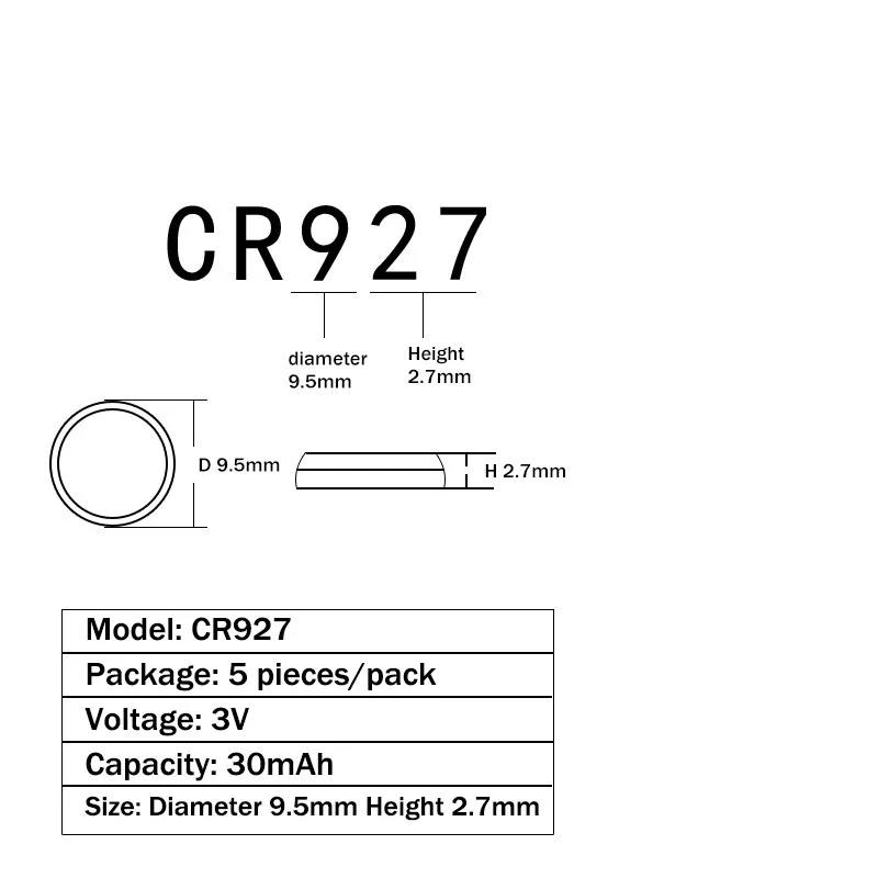 5 шт./упак. CR927 литий-ионная Кнопка монета клеток батареи 927 DL927 BR927 CR927-1W ECR927 5011LC KCR927 LM927 акумуляторная батарея