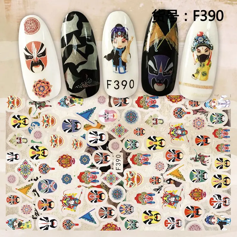Chinese new year style adhesive nail sticker decals ultra thin 3d nail art decorations stickers manicure nails supplies tool - Цвет: F390