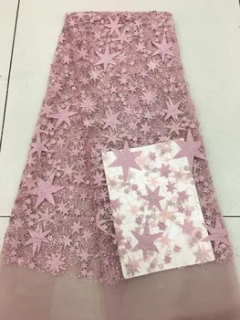 

Newest embroidered lace fabric with beads DiuDiu-43053 French net lace top quality for wedding dress