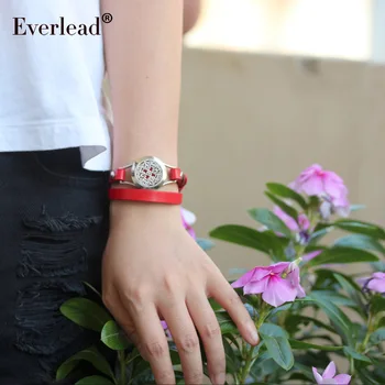 

EVERLEAD red leather bracelet for Daughter diffuser locket stainless steel Valentine's Day Girlfriend gift double wrap bracelets