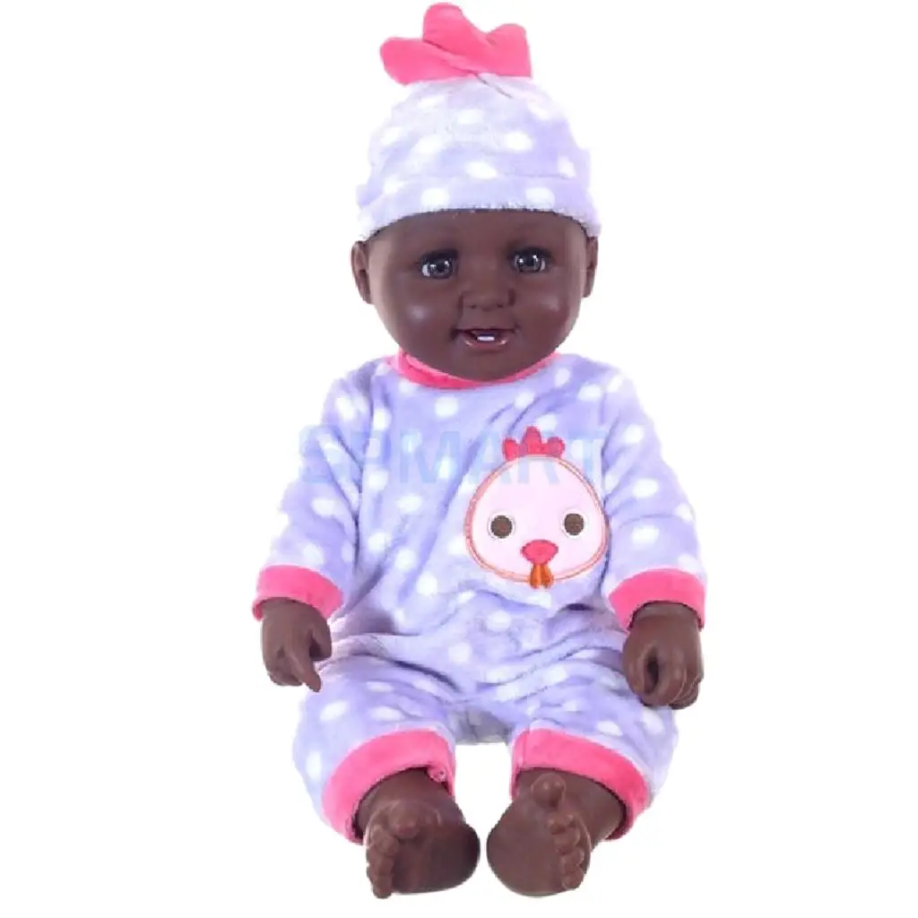 

50cm Lifelike Vinyl Baby Doll African American Little Girl Doll with Plush Rompers Hat Suit Kids Christmas Gift Birthday Gift