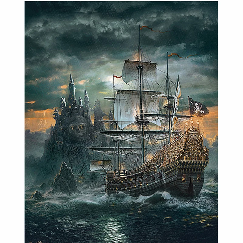 Full Round/Square Drill 5D DIY Diamond Painting &quotSkull pirate ship&quot Embroidery Cross Stitch Home Decor Gift | Дом и сад