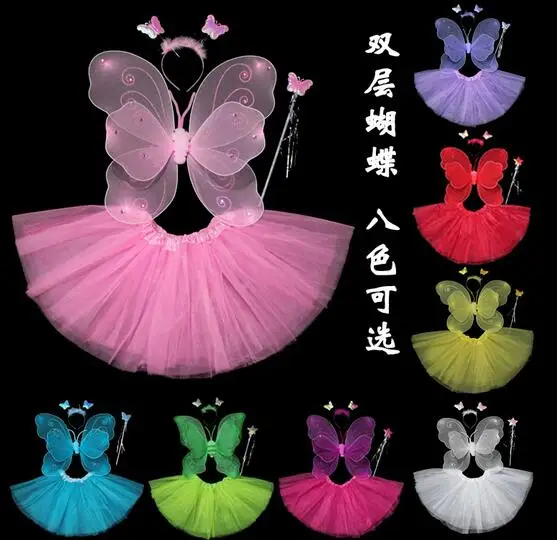 Girl Fantasy Fairy Butterfly Angel Wings+tutu skirt 4 Pcs Sets