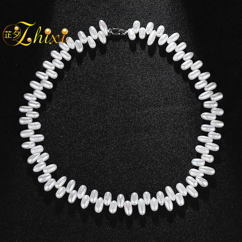 

ZHIXI Natural Pearl Necklace Jewelry Real Freshwater White Drop Doulbe Strand Collares Wedding For Women X220