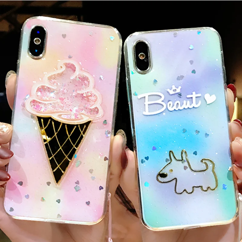 

Kerzzil Shining Gold Ice Cream Case For iPhone 7 6 6S Plus 8 Plus X Cute Cloud Dog Cartoon Soft TPU Cover For iPhone 6S 6 7 Plus