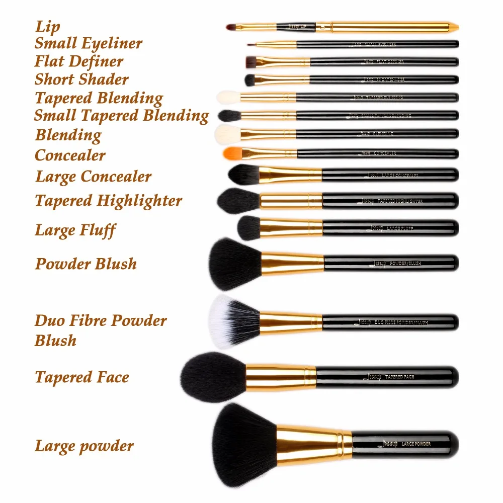 Jessup 15 шт. кисти для макияжа черный/золотой maquiagem Professional completa ресницы Пудра основа консилер кисти для губ T093
