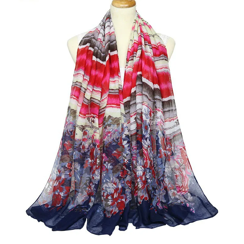 

Rainbow Gradual Colour Lady Autumn and Winter New Scarf Large Size Cotton, Ma, Bali Yarn Beach Scarf Tourist Holiday Shawl