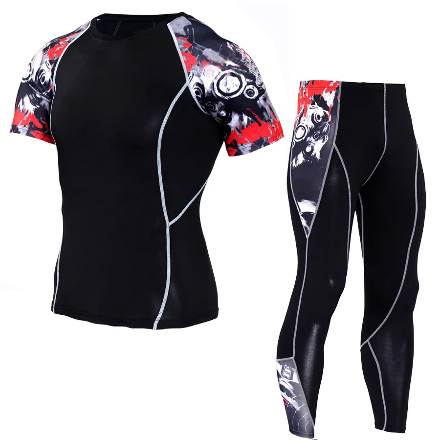 ZYMFOX Running Sets Men Sportswear Compression Quick Dry Tight Tracksuit Men Training Fitness Short Sleeves T shirt Long Pants (3)
