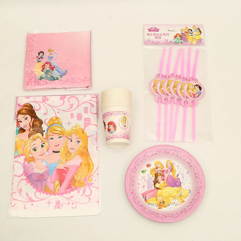 

29Pcs/lot Princess Theme Kids Birthday Party Decorations 6Cup+6Plate+1Tablecloth+6Straw+10Napkin Disposable Party Supplies