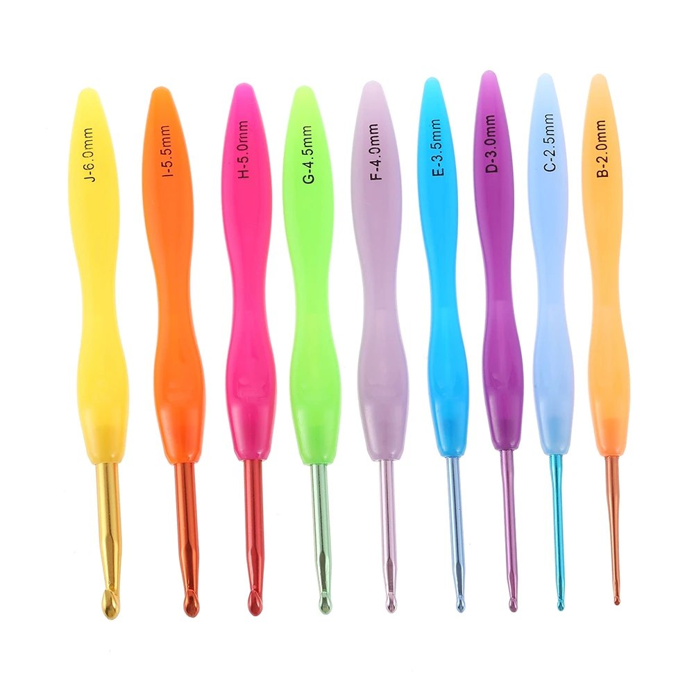 9pcs Plastic Handle Aluminum Crochet Hooks Setin Sewing Tools & Accessory from Home & Garden on