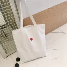 Вышитые красные сердца узор Canva хозяйственные сумки эко многоразовые складные молнии сумка шоппер