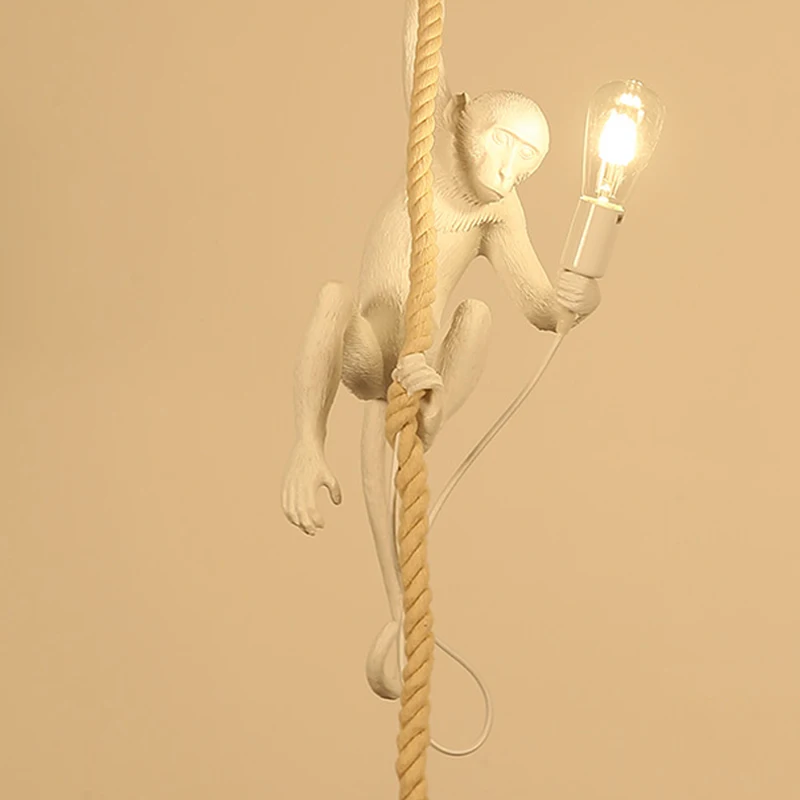 

2018 Modern Resin Monkey suspension luminaire Loft Hemp Rope Pendant Light for Home Lighting Bar Cafe Hanging Edison/led lamp