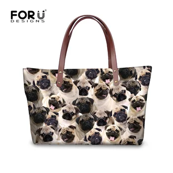 

FORUDESIGNS Funny Pug Dog Husky Print Puzzle Women Handbags Top Handle Bag for Ladies Brand Designer Large Cross-body Bags Mujer