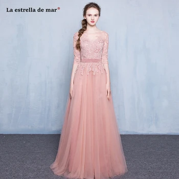 

vestidos noiva cor de rosa new tulle applique see half sleeve bohemian pink bridesmaid dresses long brautjungfernkleid