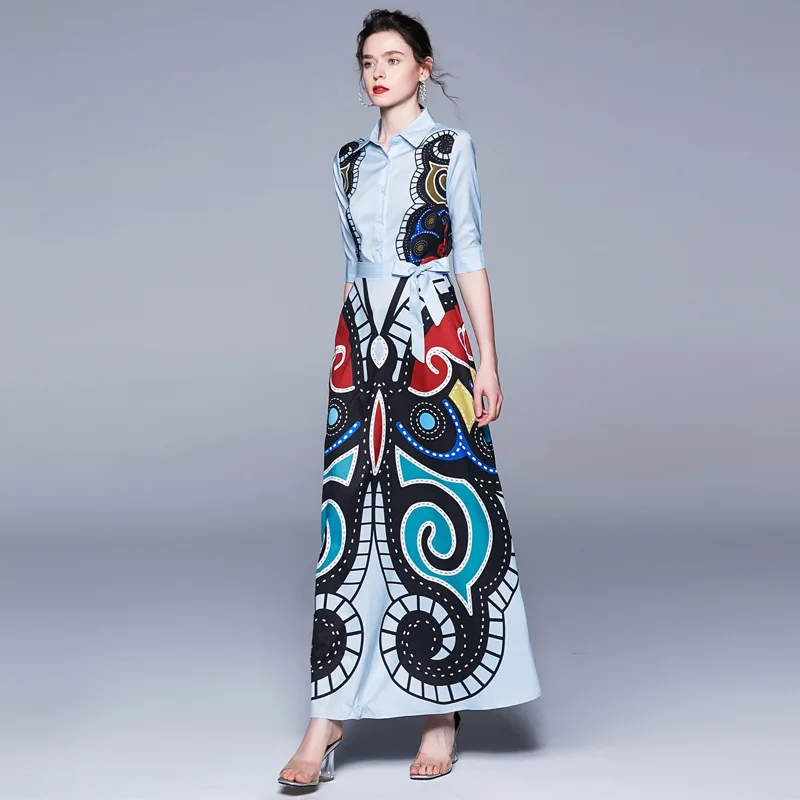 

Women Spring Autumn Dress 2019 Vintage Shirt Long Sleeve Party Elegant Maxi Long Dresses A-line Vestidos Plus Size