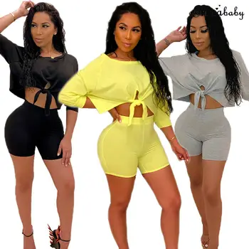 

Women Two-piece Set Crop Top Blouse + Shorts Summer Casual Women Girl Clothes Set Fashion