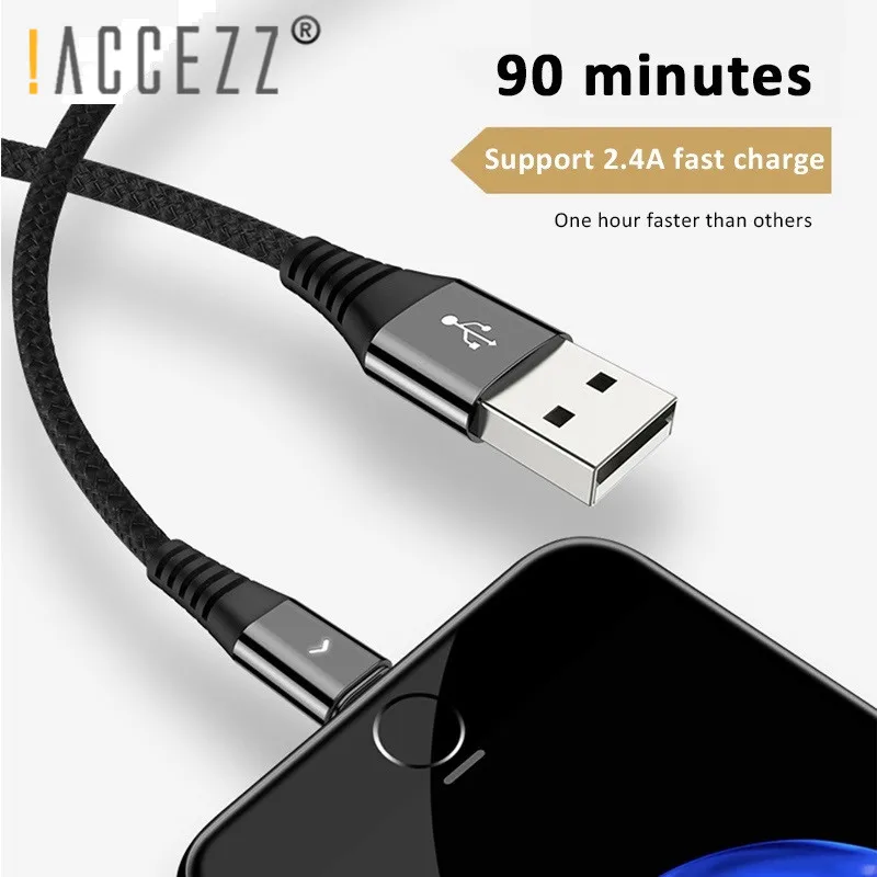 

!ACCEZZ 0.3m 1.2m Data USB Cable For iPhone 7 8 Plus X Xs Max XR X 5s iPad Tablet Fast Charging Nylon Lighting 8 Pin Short Cable
