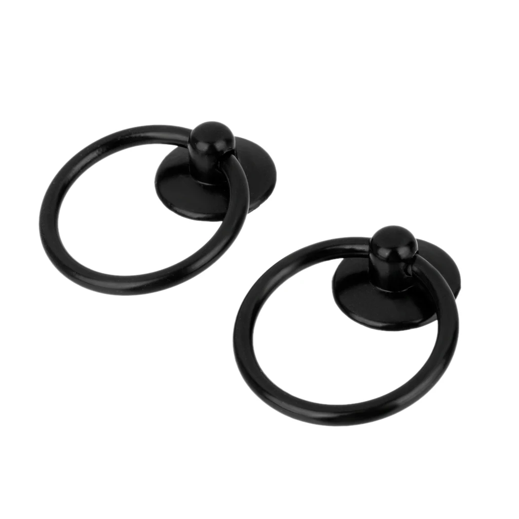 2x Retro Single Hole Knob Door Bin Dresser Drawer Drop Ring Pull Handle Black