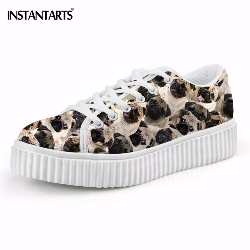 INSTANTARTS Pug Dog Printed Cute Flats Shoes for Women Height Increasing Creepers Shoes Woman Spring Female Casual Platform Shoe